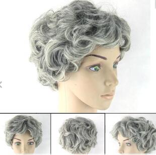 演出老年人花白假发女士老婆婆老公公老头老太太短卷发灰白银白色