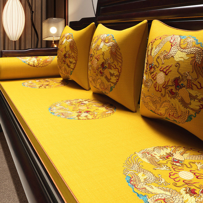双龙出海高端定制中式红木沙发坐垫实木垫子套罩罗汉床五件套椰棕