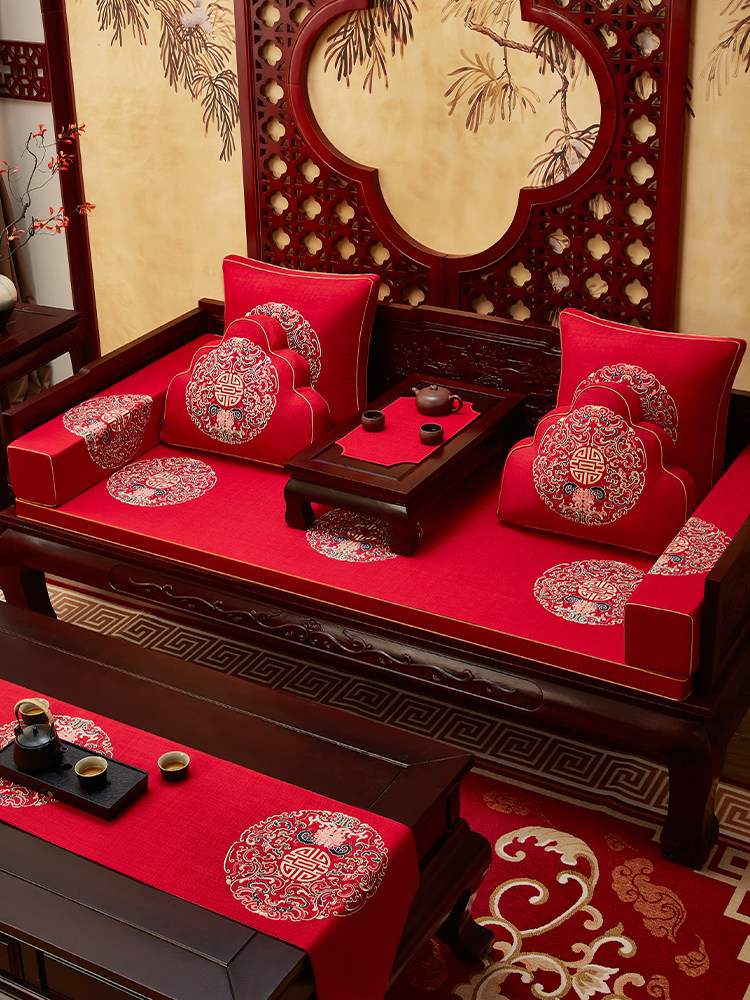 定制新中式罗汉床专用垫红木沙发垫实木沙发坐垫靠背垫子家具套罩