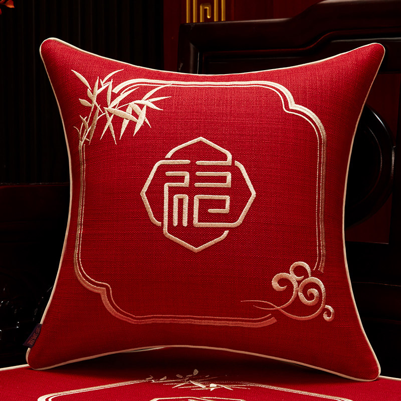 红色靠垫抱枕新中式不含芯红木实木沙发靠垫套大靠背客厅枕头腰枕