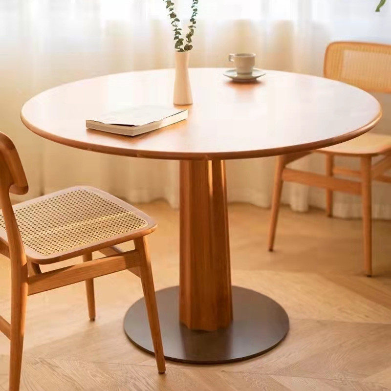 老木匠家具实木北美黑胡桃木餐桌简约樱桃木圆形大餐桌餐厅饭桌