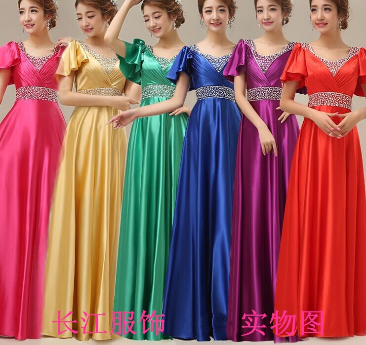 大合唱团礼服裙女2023新款红歌主持人朗诵长裙成人演出服指挥服装