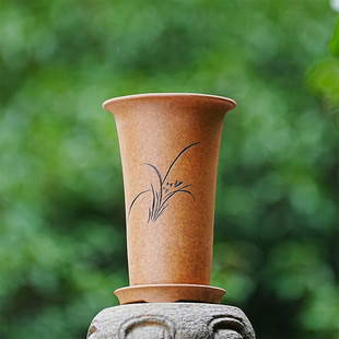 轻奢 莲瓣兰建兰盆 秦夕洪黄金段柴烧寒兰盆原矿紫砂出汗泥春兰