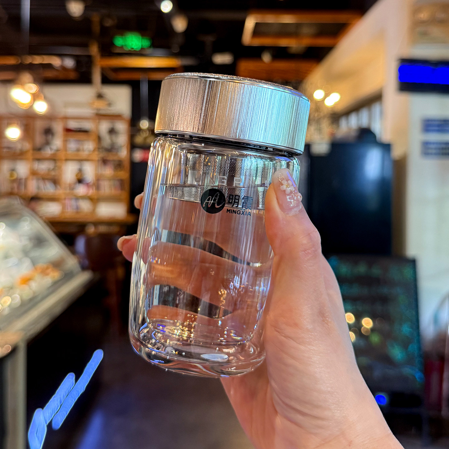 明霞双层隔热便携茶隔玻璃杯
