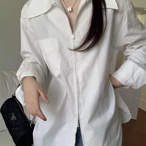春秋新款女装法式拉链白