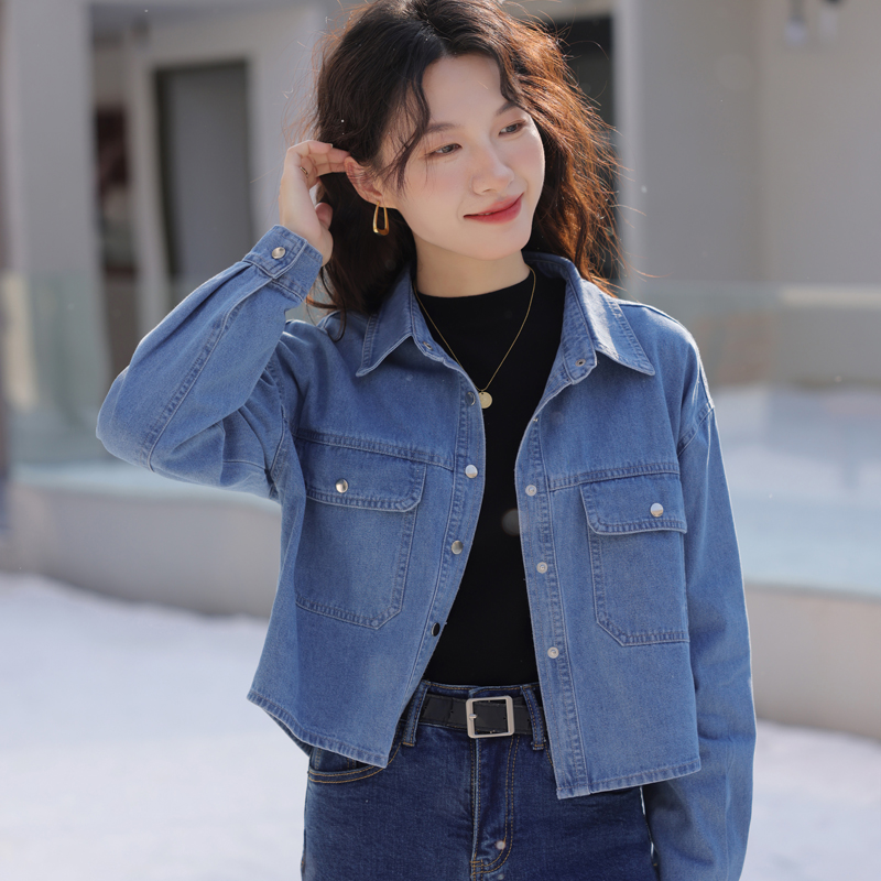 薄款牛仔外套女春秋小个子初秋新款复古港风宽松休闲短款夹克上衣
