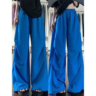 蓝色速干工装裤女夏季薄款休闲宽松小个子慵懒美式降落伞兵阔腿