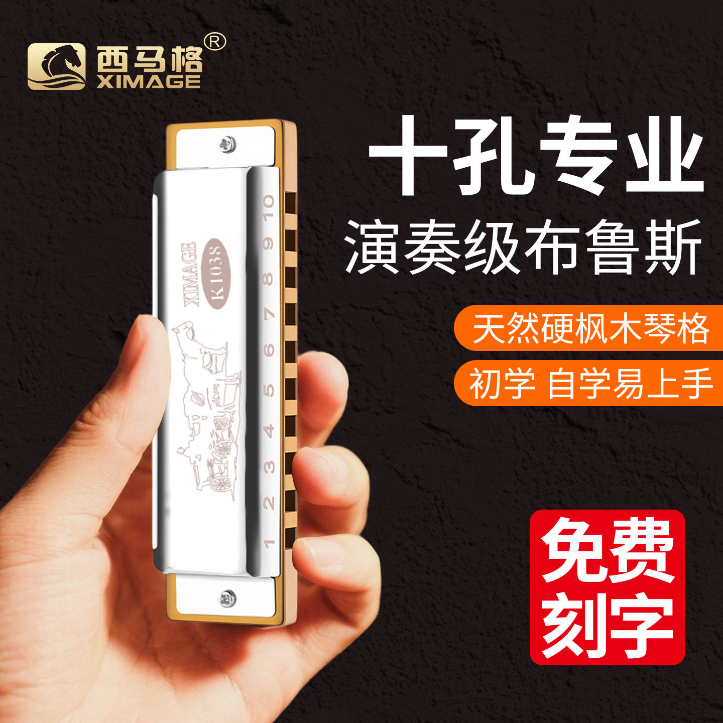 西马格十孔布鲁斯口琴C调初学者入门儿童学生成人蓝调10孔演奏级