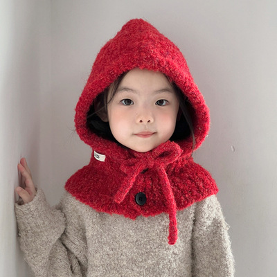 巴拉克拉法帽儿童冷帽围脖一体百搭针织帽子保暖防风护脖套头帽潮