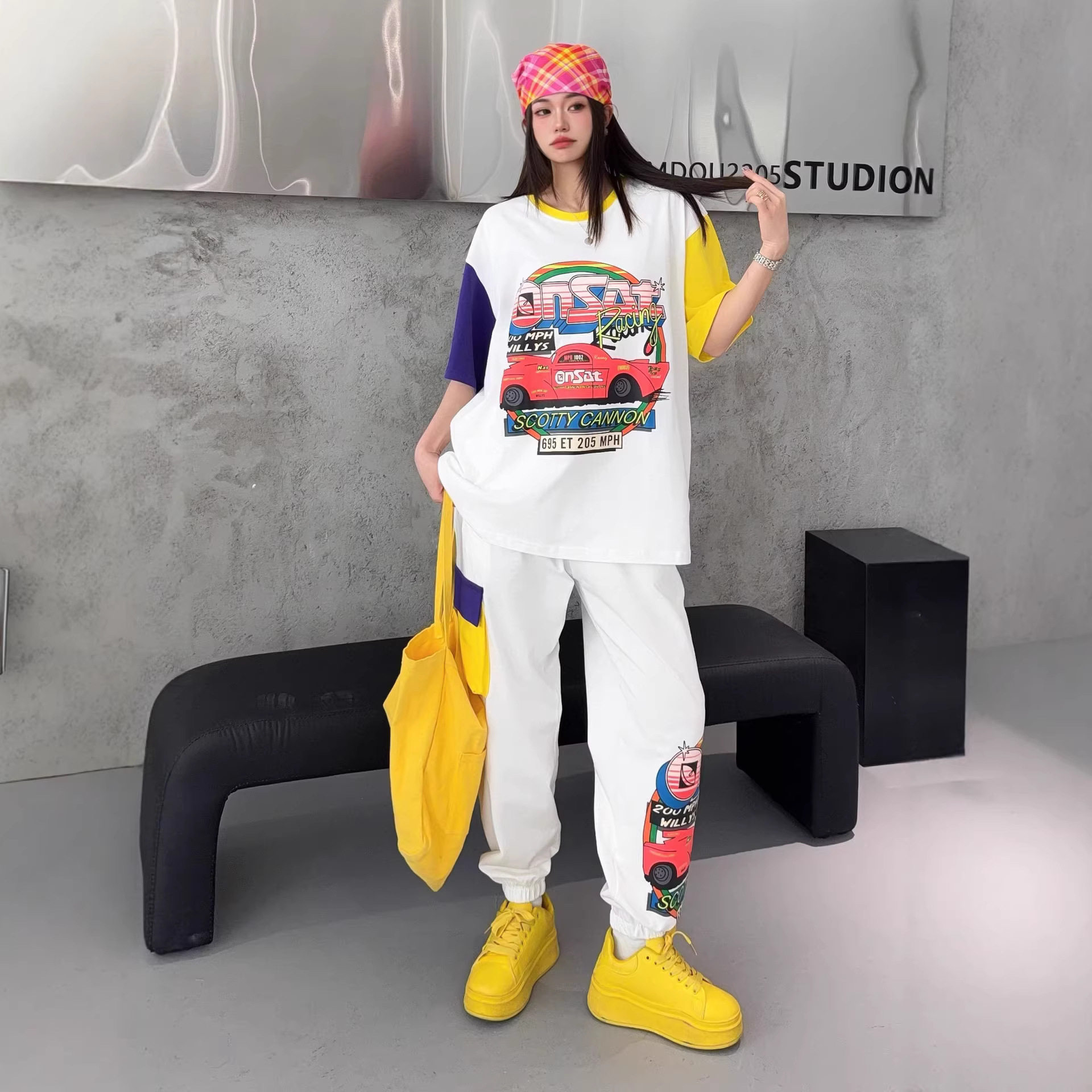 夏季新款时尚休闲套装薄款个性设计感大码胖mm宽松短袖长裤两件套