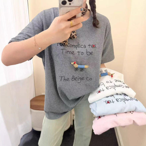 夏季新款卡通立体装饰大码胖mm短袖T恤女宽松慵懒风洋气遮肉半袖