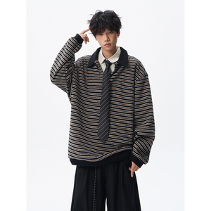 抖音现货高品质衬衫领假两件条纹POLO衫618A-H618-P90图片