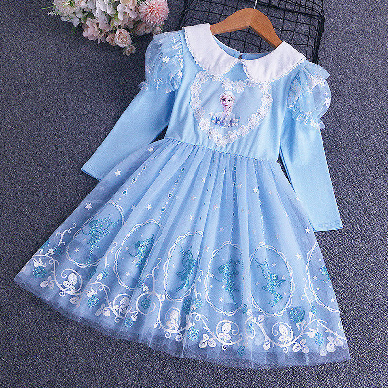 冰雪奇缘爱莎公主裙女童秋冬装加绒新款儿童洋气生日礼服连衣裙子