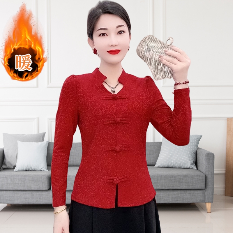 新中式国风秋冬打底衫气质女装内搭小衫2025新款洋气妈妈上衣唐装