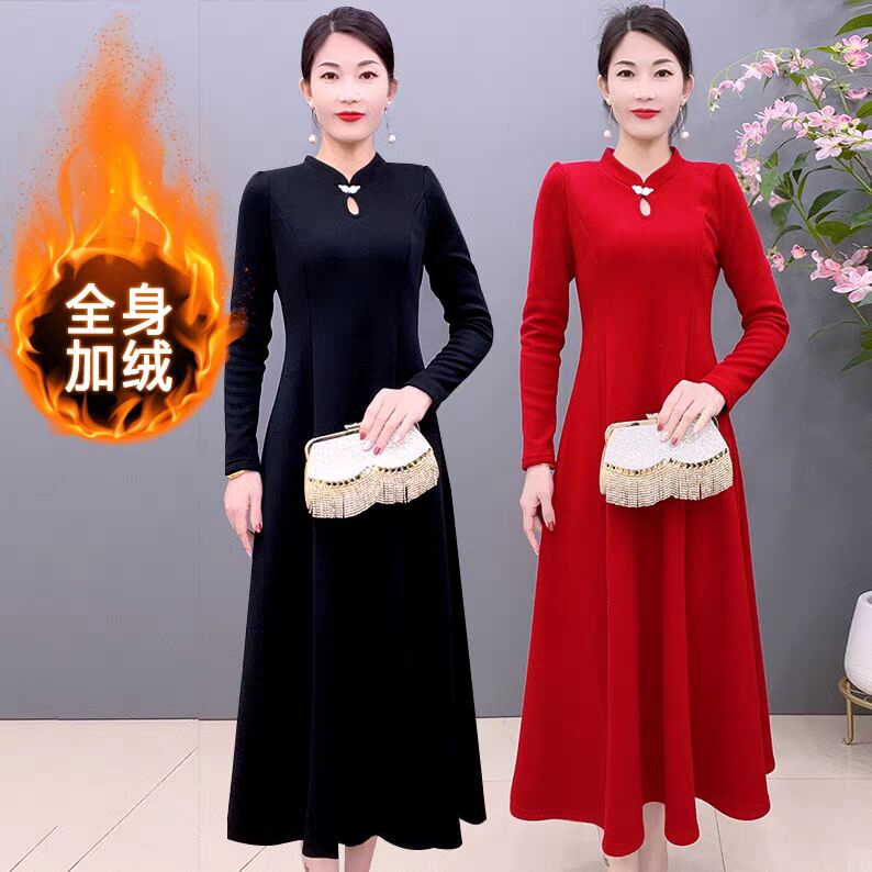 2025喜妈妈长裙长袖气质连衣裙