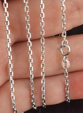 S925纯银镀白金十字项链加粗加长