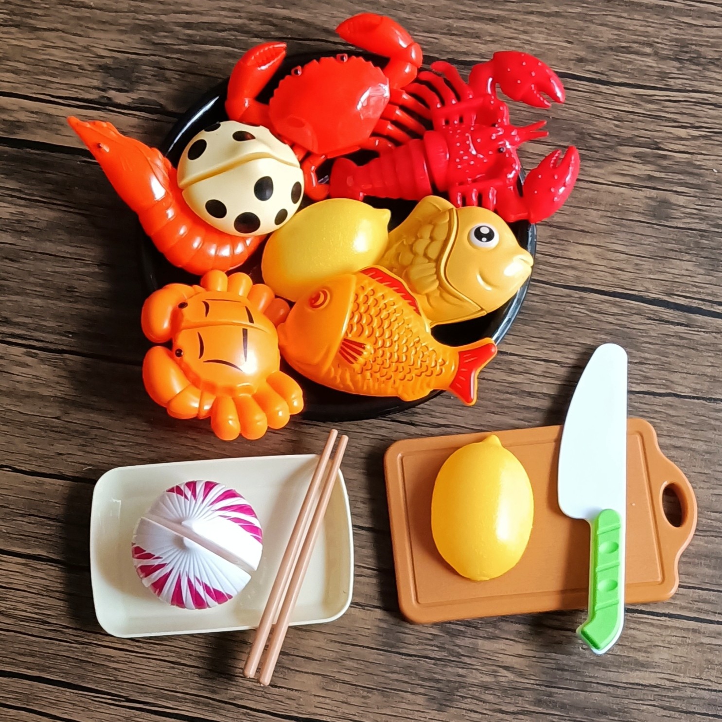 儿童过家家切切看煮饭仿真鱼虾螃蟹蔬菜模型切切乐海鲜玩具礼物