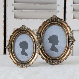 法式欧式雕花古典仿木椭圆复古做旧相框画框可挂墙古铜色树脂相框