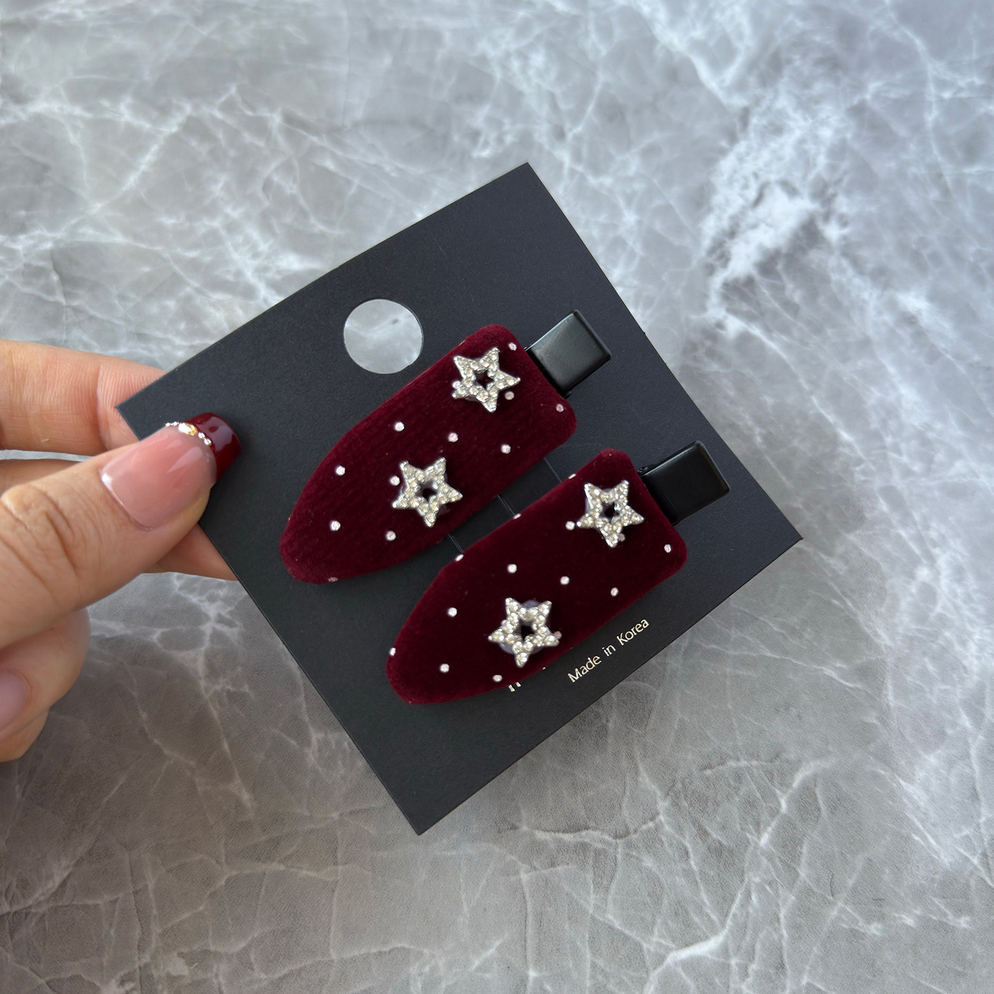 秋冬新年闪钻五角星酒红色丝绒发夹前额刘海夹侧边夹鸭嘴夹发卡,饰品/流行首饰/时尚饰品新,发饰,淘宝优惠券,粉丝福利购,淘宝优惠卷