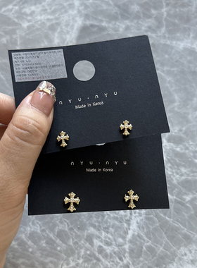 精致闪钻十字架耳钉小巧精致高级感气质简约百搭耳环925银针耳饰