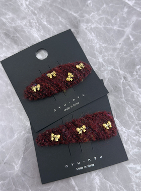 新年红色针织毛线蝴蝶结发夹前额刘海夹侧边夹后脑子一字夹bb夹