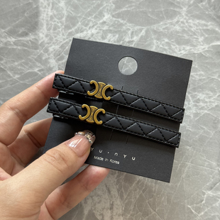 复古黑色皮革凯旋门发夹女2025新款高端侧边夹刘海夹鸭嘴夹一字夹