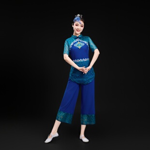 胶州秧歌演出服2026新款舞蹈服装广场舞套装采茶村姑斗笠舞蹈服装