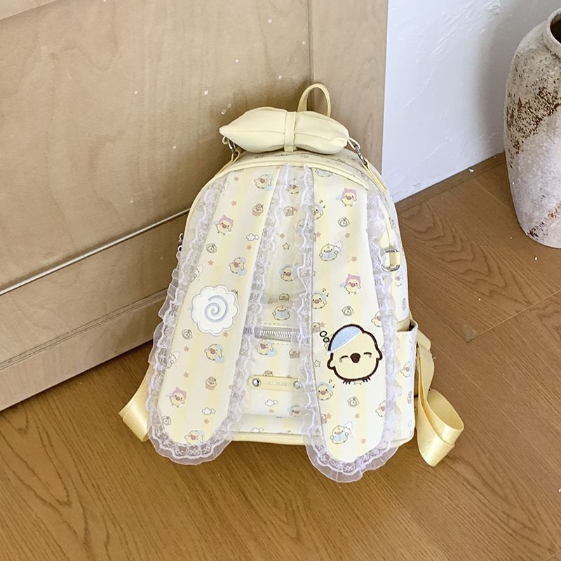 奶黄小鸡蕾丝双肩包 大蝴蝶结少女书包大容量轻便校园通勤背包