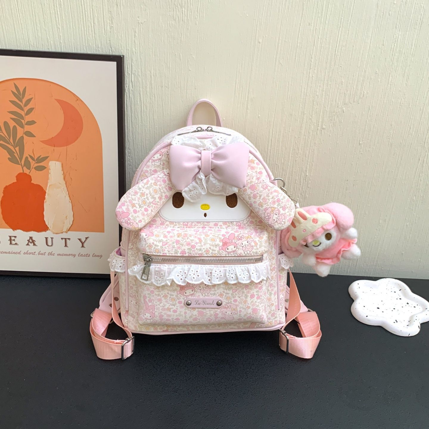 日系碎花软萌小兔子书包少女软妹蝴蝶结休闲出游通勤双肩包