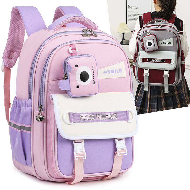 26年新款小学生3-6年级可爱相机造型学生双肩包小熊挂包拼色背包