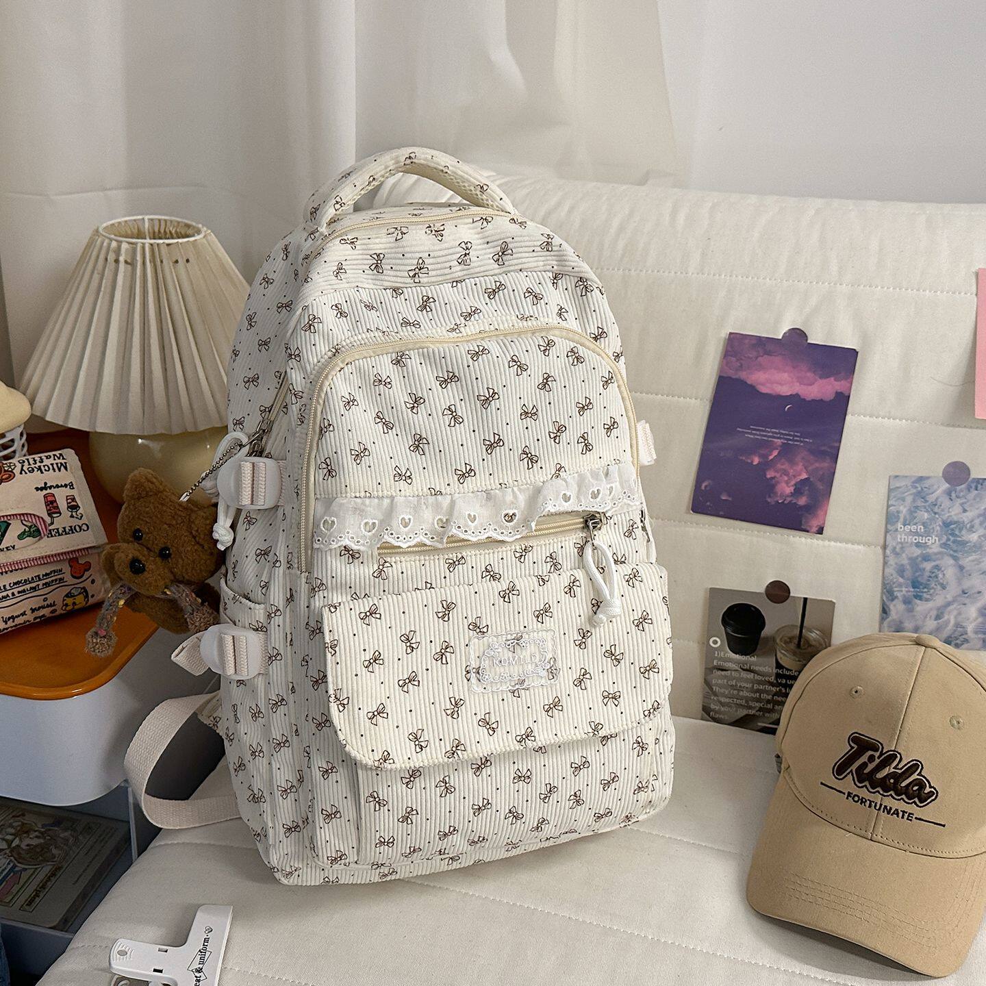 2026新款高颜值潮流可爱百搭书包森系蝴蝶结波点蕾丝少女心双肩包