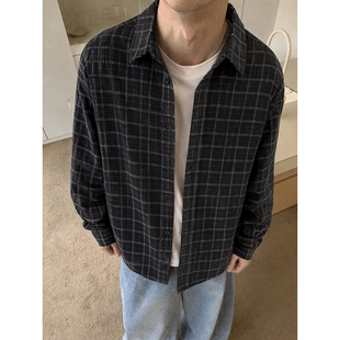 灯芯绒长袖格子衬衫男款秋季慵懒松弛感格纹衬衣通勤抗皱休闲外套