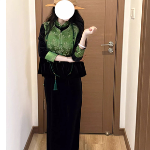 自制新中式马甲背心国风马甲外套女款秋冬重工旗袍外搭 蓬莱绿