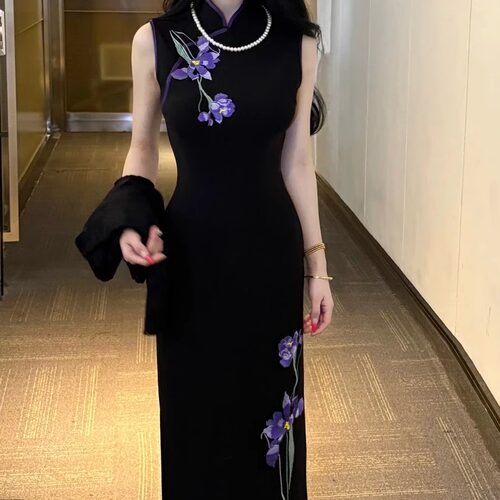 新中式弹力西装连衣裙旗袍兰妃娘