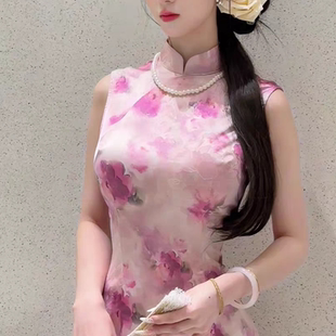 江南风改良夏季国风新中式旗袍年轻款日常可穿收腰长裙女护花使者