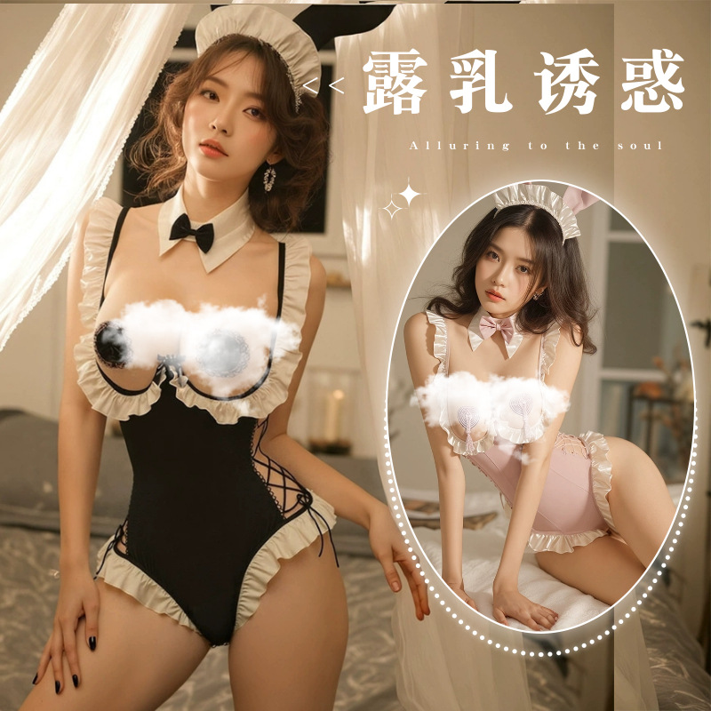 黑色蕾丝性感内衣情趣复古蕾丝花纹镂空透视包臀旗袍制服睡衣套装