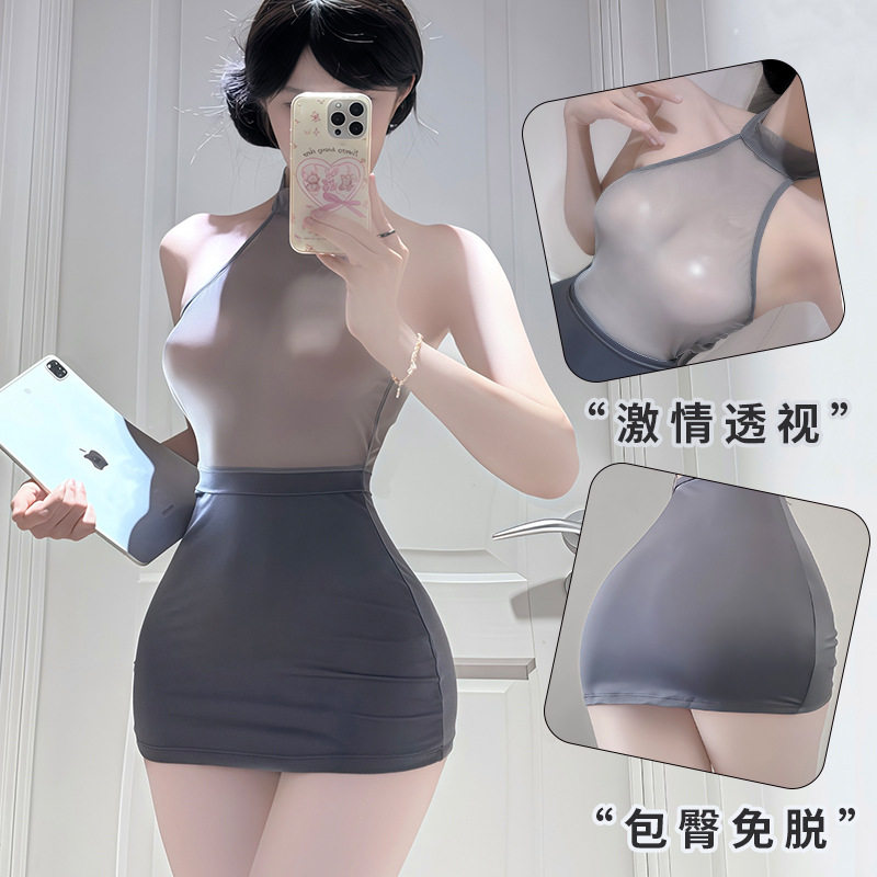 性感纯欲灰色透视秘书包臀裙