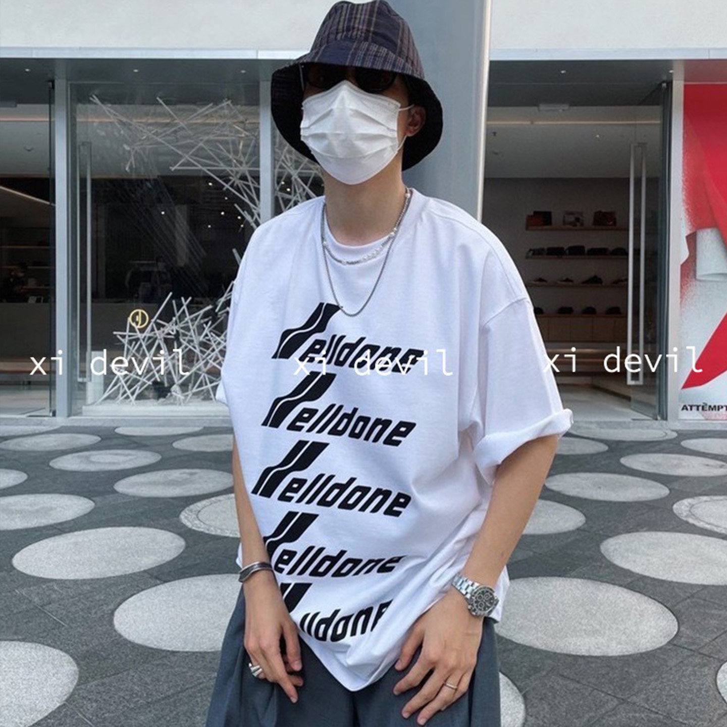 we11doneshark龚俊同款字母弹幕印花大LOGO短袖宽松简约男友风T恤