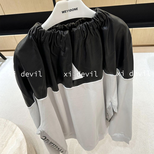 清 we11doneshark新品拼接黑白皮质字母LOGO3M反光长袖OS版型卫衣