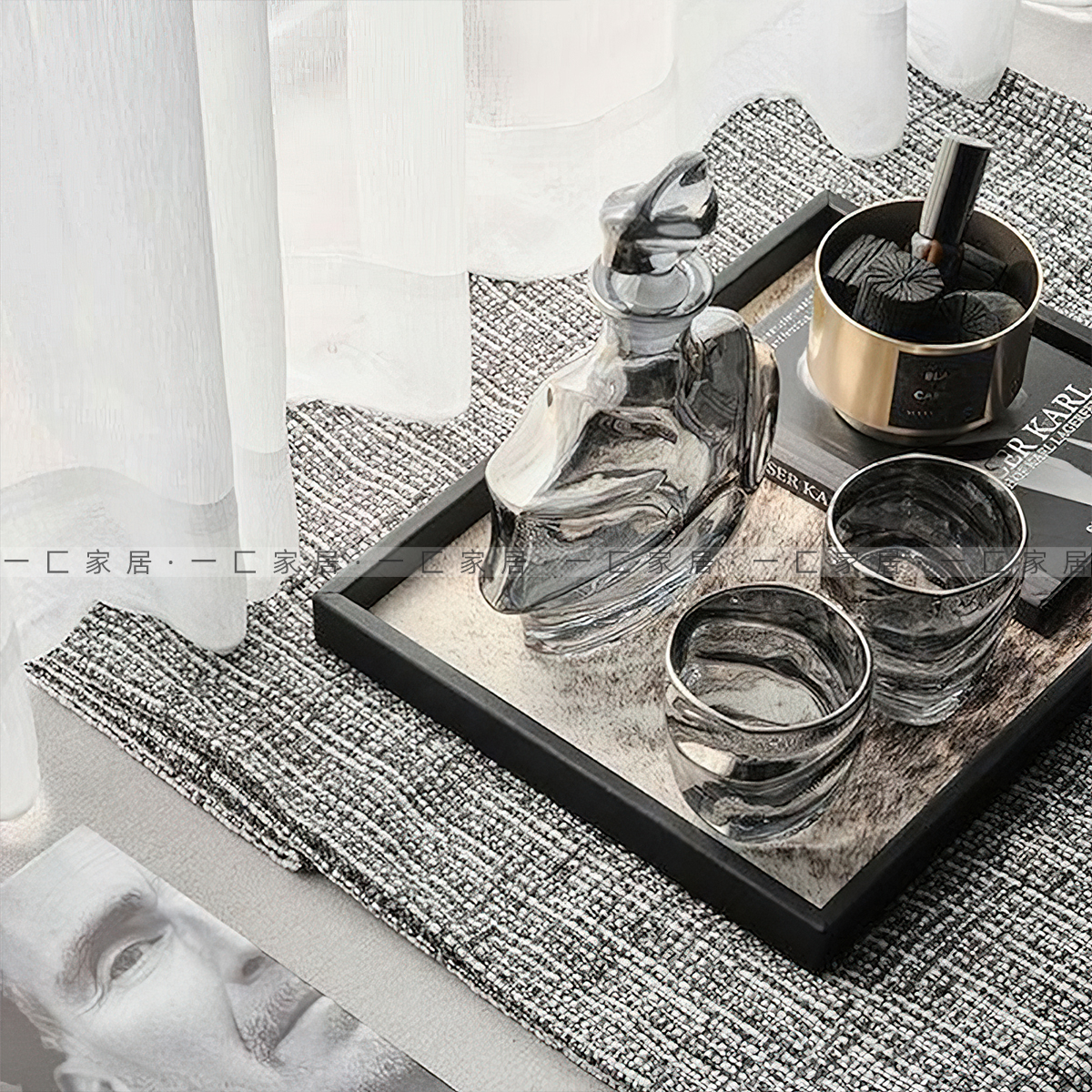 一匚 创意加厚水晶酒具酒杯水壶套装 样板房酒店会所客厅组合摆件