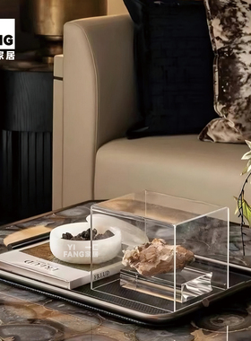 一匚轻奢皮革托盘香薰边几