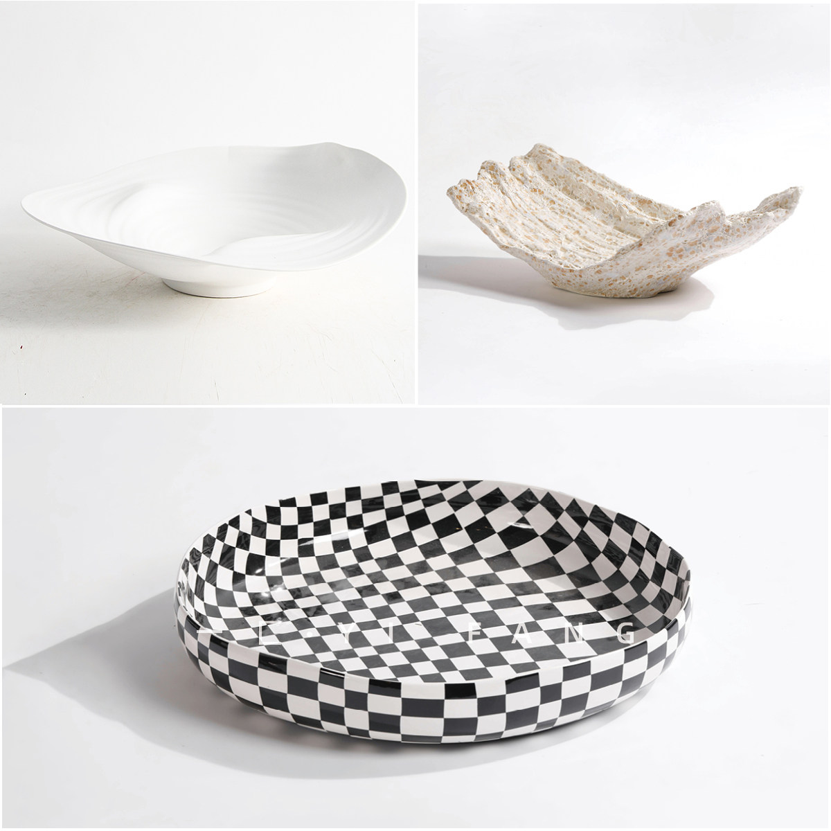 一匚轻奢棋盘格陶瓷果盘样板售楼处客厅茶几厨房餐厅收纳托盘摆件,家居饰品,桌面摆件,淘宝优惠券,粉丝福利购,淘宝优惠卷