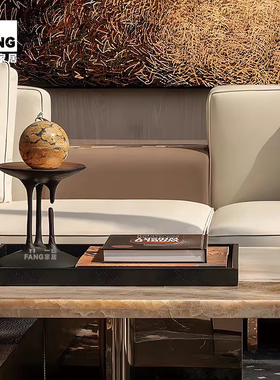 一匚 中古风黑色烛台托盘组合套装 样板间售楼处大厅茶几桌面摆件