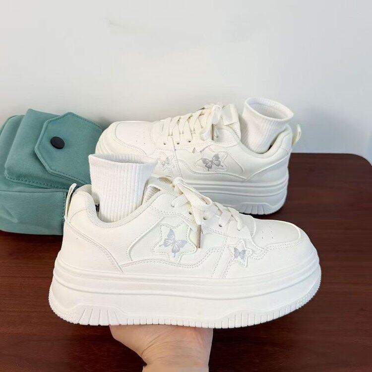 韩美设计感星星蝴蝶小白鞋女2025秋季新款小个子透气增高休闲板鞋