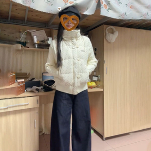 韩系温柔甜美风波点针织拼接设计感棉服外套女冬季短款保暖面包服