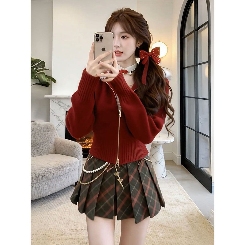 新年可爱甜妹双拉链毛领连帽设计感外套搭配格纹百褶短裙两件套装,女装/女士精品,时尚套装,淘宝优惠券,粉丝福利购,淘宝优惠卷