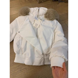 2025新款流行慵懒感白色毛领连帽棉服冬季独特短款小个子设计外套