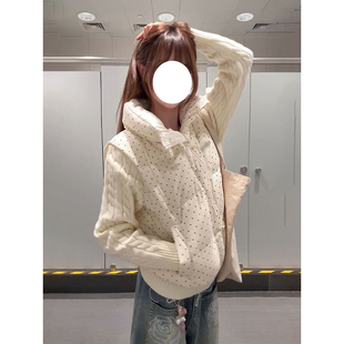 法式气质小香风波点拼接针织保暖棉服学生冬季新款短款面包服外套