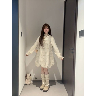 两件套装 韩系温柔甜妹风U领碎花无袖 针织打底衫 长袖 背心花苞短裙