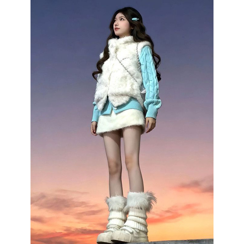 秋冬温柔巨好看可爱软妹风毛茸茸马甲+麻花针织毛衣开衫两件套装,女装/女士精品,时尚套装,淘宝优惠券,粉丝福利购,淘宝优惠卷